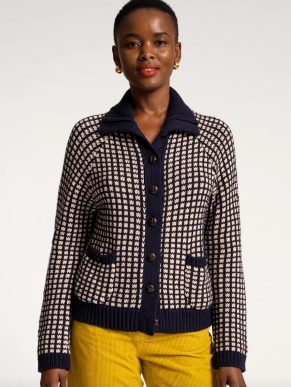 Frances Valentine Archie Cashmere Blend Cardiagan -NAVY/NATURAL